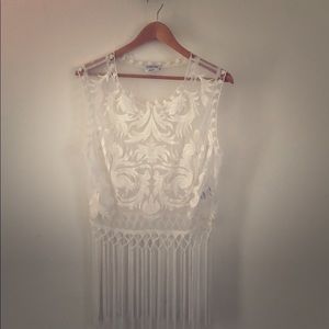 Sheer embroidered blouse with fringe